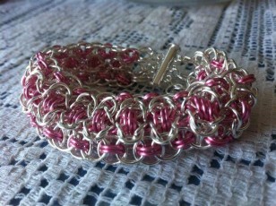 Silver Wire and Pink Wire Chain Maille